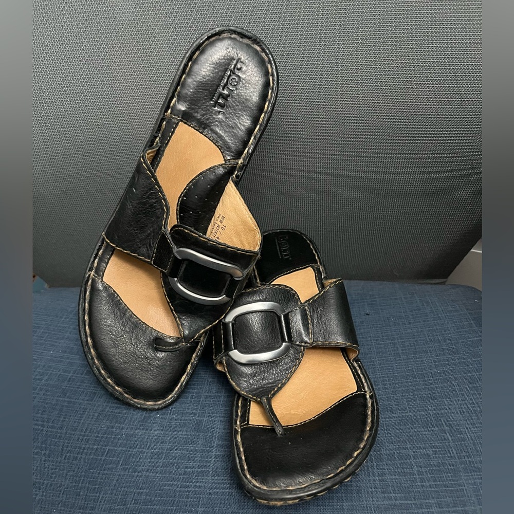 Born 10 Black Leather Wedge Sandal - Picture 1 of 5